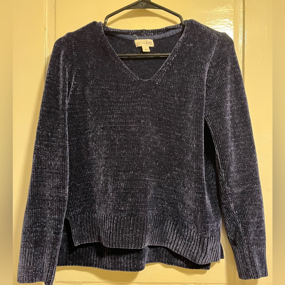 Navy blue chenille velvet knit navy sweater